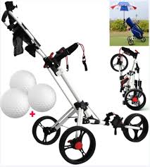 Carrito de Golf Plegable 3 Ruedas con Portabebidas y Paraguero